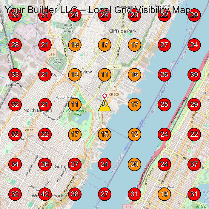 Your Builder LLC GeoGrid visibility map for Contratista General in Fairview